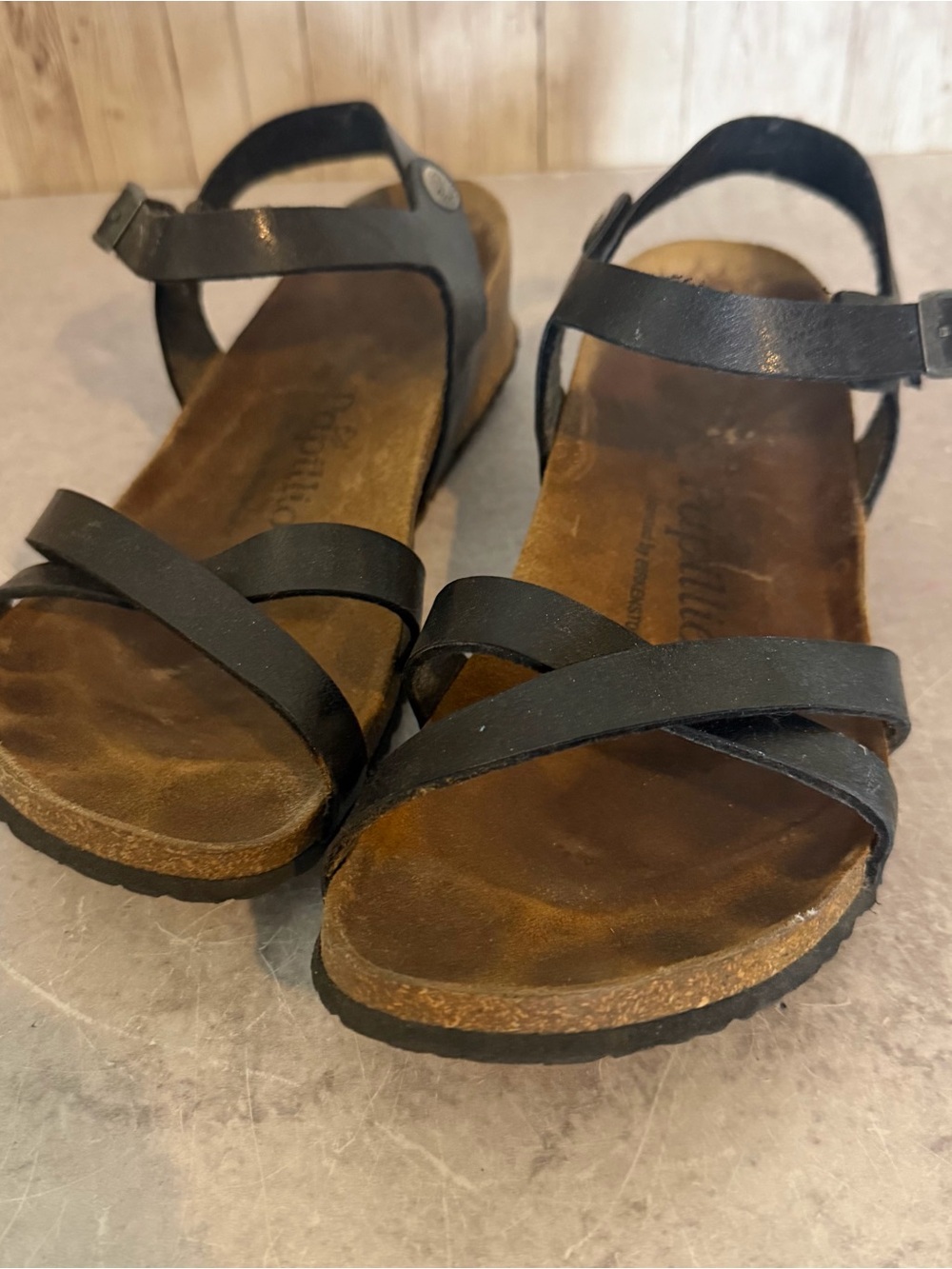 Papillio by Birkenstock Alyssa Low-Wedge Black Leather Ankle-Strap Sandals 8 - Picture 2 of 6